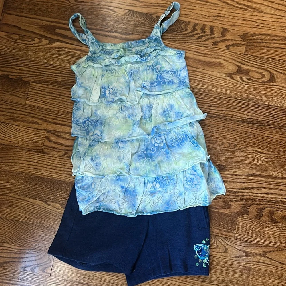 Justice and Limited Too Navy Short and Floral Ruffled Tank Set